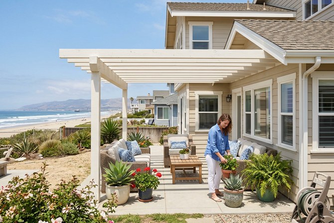 New patio cover on a coastal-style home near Silver Strand in Oxnard